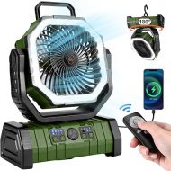 Odoland 30000mAh Camping Fan with LED Lantern, Rechargeable Battery Operated Oscillating Fan with Remote & Hook, Portable Tent Fan with Timer, 4 Speeds for Outdoor Camp RV Jobsite Power Outage, Green