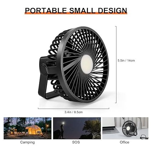  Odoland Camping Fan with LED Lantern, 12000mAh Rechargeable Battery Operated Fan with Hang Hook, Portable Camp Tent Fan, USB Table Fan with Light for Outages Hurricane Emergency