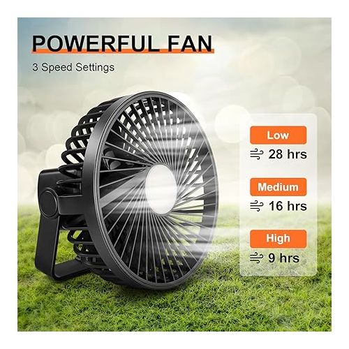  Odoland Camping Fan with LED Lantern, 12000mAh Rechargeable Battery Operated Fan with Hang Hook, Portable Camp Tent Fan, USB Table Fan with Light for Outages Hurricane Emergency