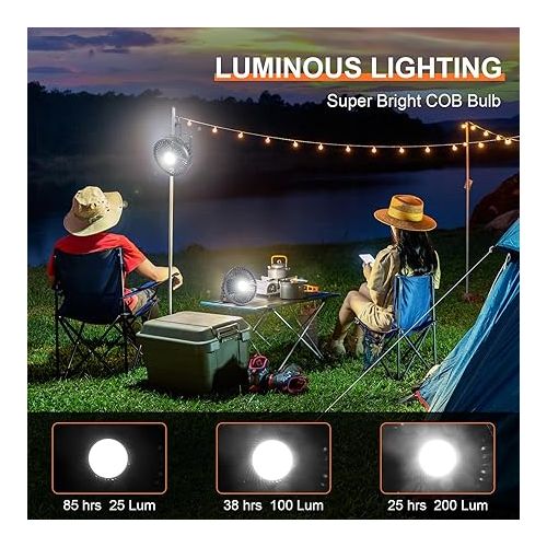  Odoland Camping Fan with LED Lantern, 12000mAh Rechargeable Battery Operated Fan with Hang Hook, Portable Camp Tent Fan, USB Table Fan with Light for Outages Hurricane Emergency