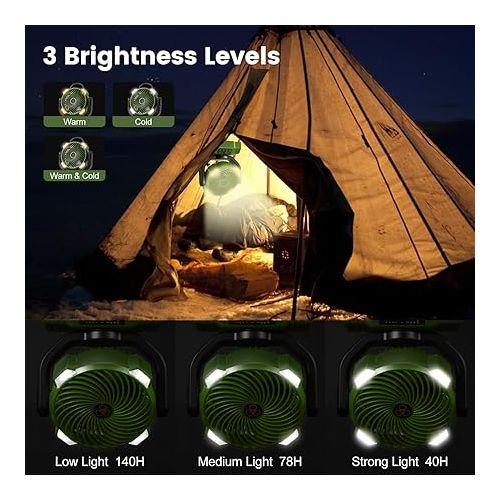  Odoland Portable Camping Fan with LED Light, 30000mAh Rechargeable Battery Operated Oscillating Fan with Remote & Hook, Outdoor Tent Fan with Timer, 4 Speeds for Power Outage Travel Jobsite, Green