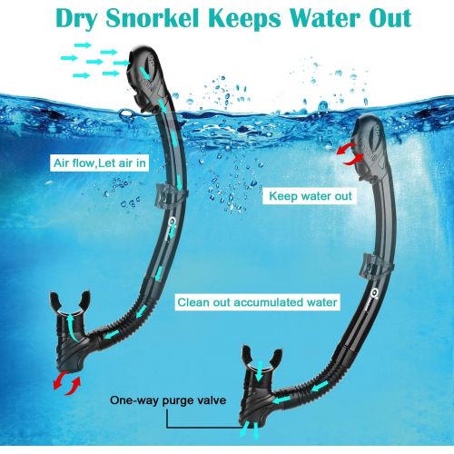  Odoland Erwachsene Schnorchelset: Taucherbrille mit Schnorchel und Flossen - Taucherbrille mit Anti-Fog aus gehartetem Glas, Leichtes Atmen und Professionelle Schnorchelmaske mit W