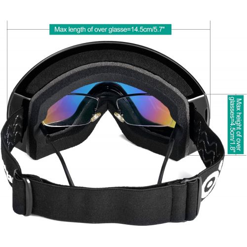  [아마존베스트]Odoland Large Spherical Frameless Ski Goggles for Men and Women, S2 OTG Double Lens Goggles for Skiing, Snowboarding, Snowmobile, uv400 Protection and Anti-fogging