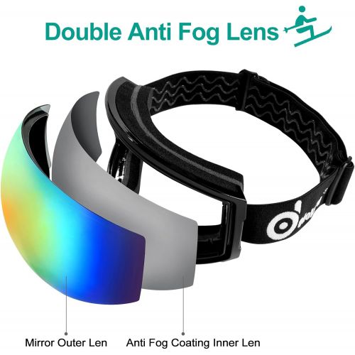  [아마존베스트]Odoland Large Spherical Frameless Ski Goggles for Men and Women, S2 OTG Double Lens Goggles for Skiing, Snowboarding, Snowmobile, uv400 Protection and Anti-fogging