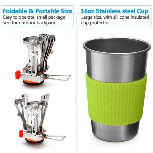  [아마존 핫딜]  [아마존핫딜]Odoland Camping Geschirr Set 9 teiliges kochset - inkl. Aluminium Camping Toepfe, Becher, Faltbare Besteck, Mini Campingkocher fuer Schraubkartusche u.Tankhalterung fuer Gaskartusche