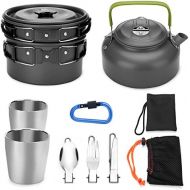 [아마존 핫딜]  [아마존핫딜]Odoland Camping Geschirr Set Camping Kochset inkl. Camping Toepfen mit 1.1 L Camping Teekessel u. Campingbesteck und Becher, Leicht Aluminium Campingtoepfe Set Faltbare Kochgeschirr