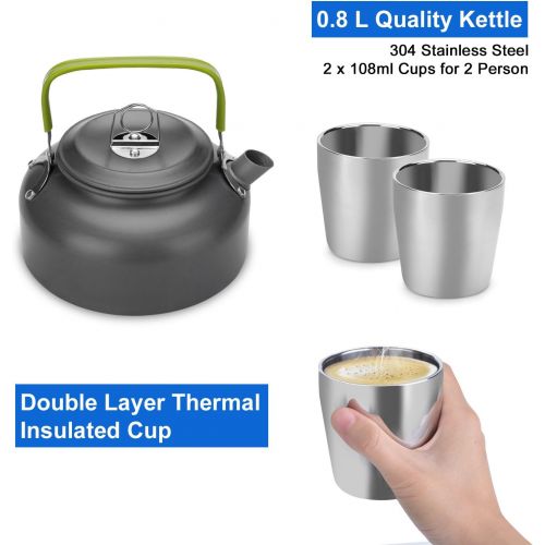  [아마존 핫딜]  [아마존핫딜]Odoland Camping Geschirr Set Camping Kochset inkl. Camping Toepfen mit 1.1 L Camping Teekessel u. Campingbesteck und Becher, Leicht Aluminium Campingtoepfe Set Faltbare Kochgeschirr