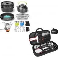 Odoland 16pcs Camping Cookware Mess Kit with Folding Camping Stove and 8 Pcs Camping Cookware Utensils Travel Set