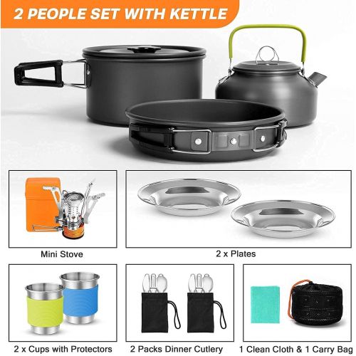  Odoland 16pcs Camping Cookware Mess Kit with Folding Camping Stove and 8 Pcs Camping Cookware Utensils Travel Set