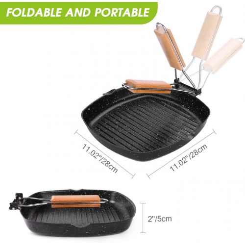  Odoland Bundle ? 2 Items Camping Cookware Frying Pan Grilling Pan with Folding Handle and 4L Camping Kettle Set with 4 Cups