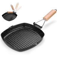 Odoland Camping Cookware Frying Pan Grilling Pan with Folding Handle, Portable Camp Pan Cooking Equipment for Outdoor Camping Hiking and Picnic, Durable and Non Stick