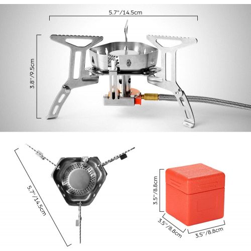  Odoland 3500W/6800W Windproof Camp Stove Camping Gas Stove with Fuel Canister Adapter, Piezo Ignition, Carry Case, Portable Collapsible Stove Burner for Outdoor Backpacking Hiking