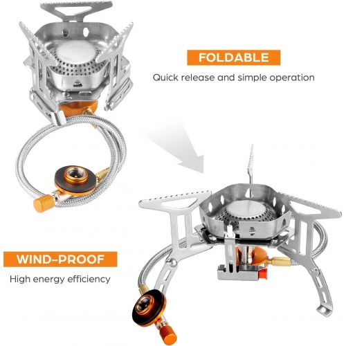  Odoland 3500W/6800W Windproof Camp Stove Camping Gas Stove with Fuel Canister Adapter, Piezo Ignition, Carry Case, Portable Collapsible Stove Burner for Outdoor Backpacking Hiking