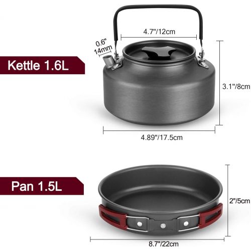  Odoland 22pcs Camping Cookware Mess Kit, Large Size Hanging Pot Pan Kettle with Base Cook Set for 4, Cups Dishes Forks Spoons Kit for Outdoor Camping Hiking Picnic