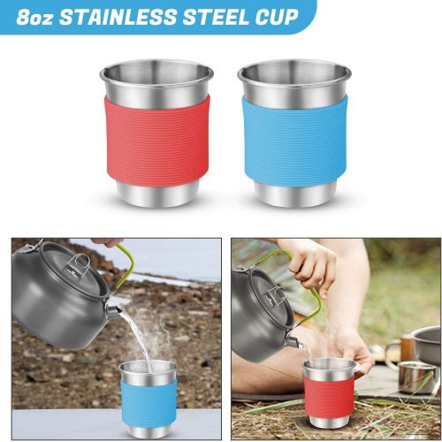  Odoland 16pcs Camping Cookware Mess Kit with Folding Camping Stove, Non-Stick Lightweight Pots Pan Set with Stainless Steel Cups Plates Forks Knives Spoons for Camping, Backpacking