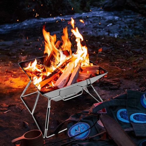  Odoland Bundle ? 2 Items 12pcs Camping Cookware Mess Kit with Mini Stove and Folding Campfire Grill for Outdoor Backpacking Hiking BBQ