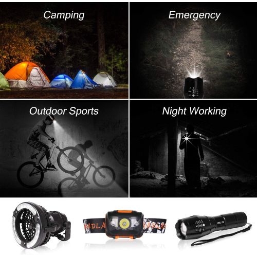  Odoland 3 in 1 Portable LED Camping Lantern with Ceiling Fan, Handheld LED Flashlight and Headlamp Kit for Outdoor Hiking Fishing Camping and Hurricane Emergency