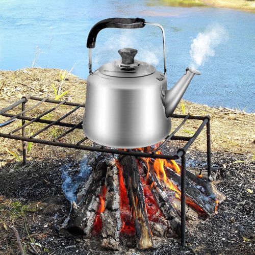 Odoland 4L Camping Kettle Set with 4 Cups, Durable Stainless Steel Camp Tea Coffee Water Pot with 4 Mugs for Hiking, Backpacking, Outdoor Camping and Picnic, Carrying Bag Included