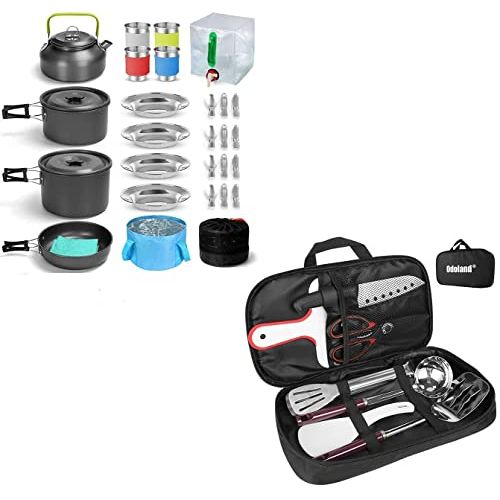  Odoland Bundle 2 Items 29pcs Camping Cookware Mess Kit and 8 Pcs Camping Cookware Utensils Travel Set