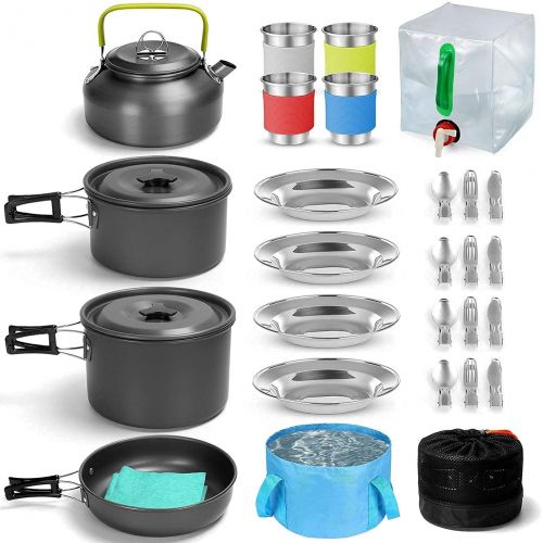  Odoland Bundle - 2 Items 29pcs Camping Cookware Mess Kit and 3500W Windrpoof Camp Stove Camping Gas Stove Kit