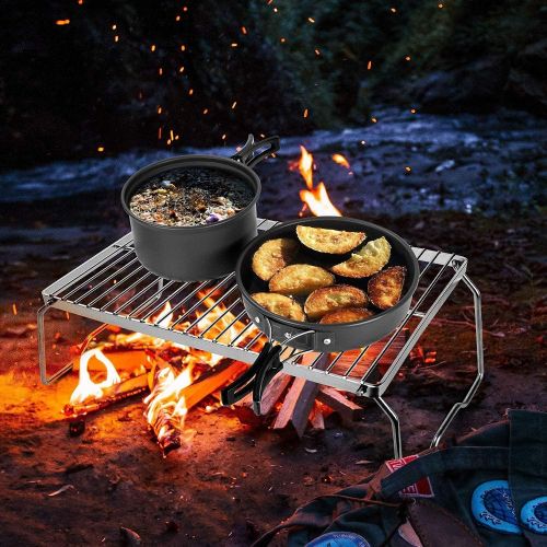  Odoland Bundle 2 Items 29pcs Camping Cookware Mess Kit and Folding Campfire Grill for Outdoor Backpacking Picnic