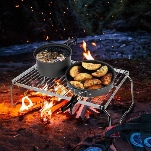  Odoland Folding Campfire Grill, 304 Stainless Steel Grate Barbeque Grill, Portable Camping Grill with Legs for Picnics, Backpacking, Outdoor with Carrying Bag and Kitchen Tongs