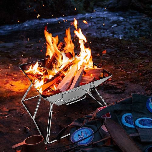  Odoland Bundle 2 Items 29pcs Camping Cookware Mess Kit and Folding Campfire Grill for Outdoor Backpacking Hiking BBQ