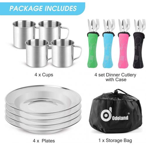  Odoland Bundle - 2 Items 25pcs Stainless Steel Utensils Camping Tableware Kit and 15pcs Camping Cookware Mess Kit