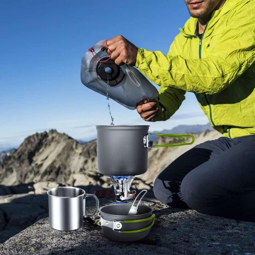  Odoland 8pcs Camping Cookware Mess Kit, Camping Pot and Pan Set with Mini Backpacking Stove, Stainless Steel Cup, Spork and Tank Bracket, Cooking Gear for Outdoor, Hiking, Picnic,