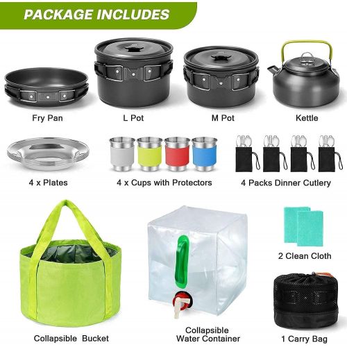  Odoland Bundle - 2 Items Portable LED Camping Lantern Ceiling Fan and 29pcs Camping Cookware Mess Kit for Outdoor Backpacking Picnic