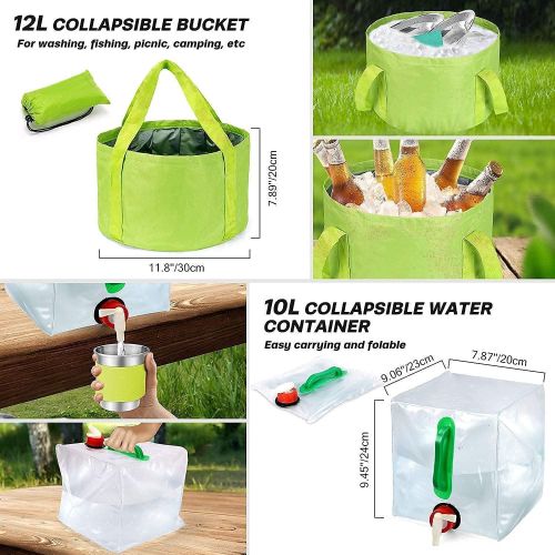  Odoland Bundle - 2 Items Portable LED Camping Lantern Ceiling Fan and 29pcs Camping Cookware Mess Kit for Outdoor Backpacking Picnic