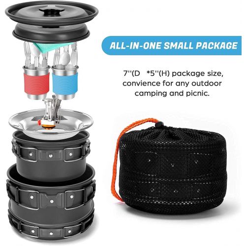  Odoland 16pcs Camping Cookware Mess Kit with Folding Camping Stove and Folding Campfire Grill for Outdoor Backpacking Hiking BBQ