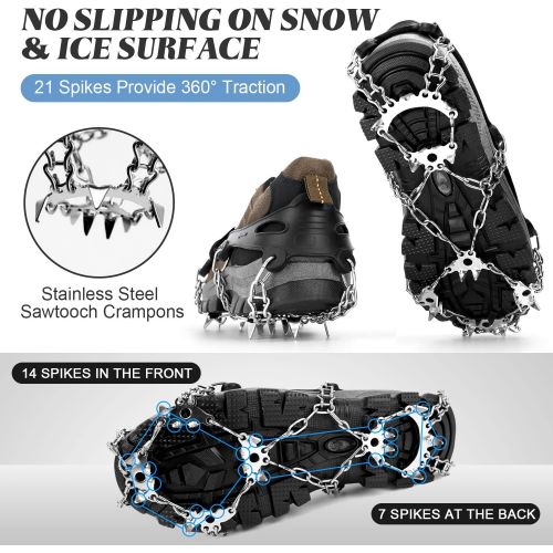  Odoland Collapsible Trekking Poles with Crampons and Leg Gaiters, 2 Pack Hiking Walking Sticks, 21 Stainless Steel Ice Cleats for Shoes Boots Safe Protection for Climbing Snow Moun