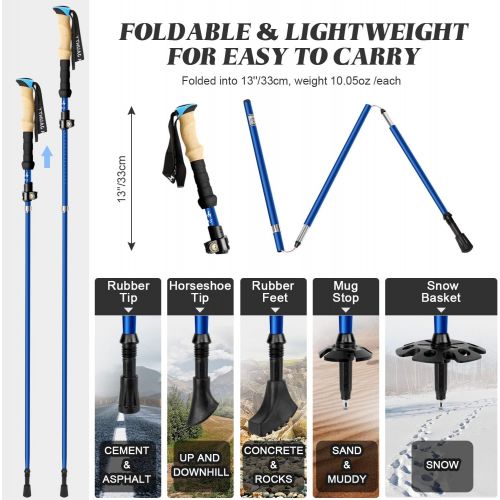  Odoland Collapsible Trekking Poles with Crampons and Leg Gaiters, 2 Pack Hiking Walking Sticks, 21 Stainless Steel Ice Cleats for Shoes Boots Safe Protection for Climbing Snow Moun