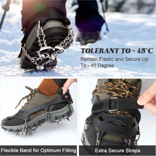  Odoland Collapsible Trekking Poles with Crampons and Leg Gaiters, 2 Pack Hiking Walking Sticks, 21 Stainless Steel Ice Cleats for Shoes Boots Safe Protection for Climbing Snow Moun