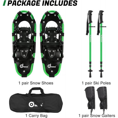  Odoland 4-in-1 Snowshoes for Men Women Youth Kids with Trekking Poles, Waterproof Snow Leg Gaiters and Carrying Tote Bag, Lightweight Snow Shoes Easy to Wear Aluminum Alloy, Size 2