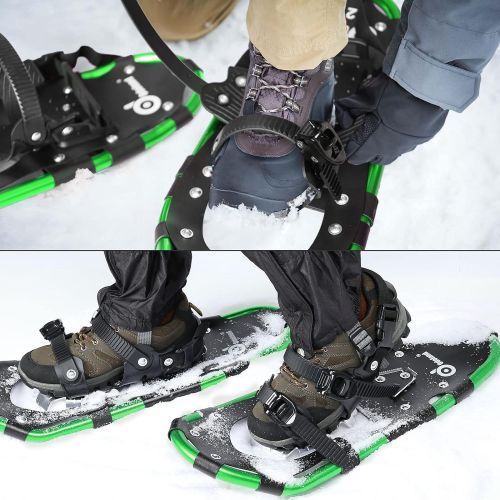  Odoland 4-in-1 Snowshoes for Men Women Youth Kids with Trekking Poles, Waterproof Snow Leg Gaiters and Carrying Tote Bag, Lightweight Snow Shoes Easy to Wear Aluminum Alloy, Size 2