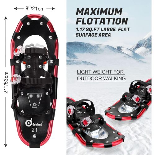  Odoland 4-in-1 Snowshoes for Men Women Youth Kids with Trekking Poles, Waterproof Snow Leg Gaiters and Carrying Tote Bag, Lightweight Snow Shoes Easy to Wear Aluminum Alloy, Size 2