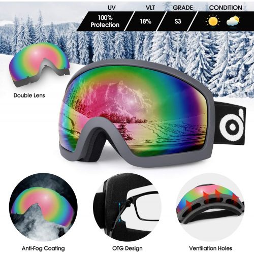  Odoland Snow Ski Helmet and Goggles Set, Sports Helmet and Protective Glasses - Shockproof/Windproof Protective Gear for Skiing, Snowboarding, Motorcycle Cycling, Snowmobile