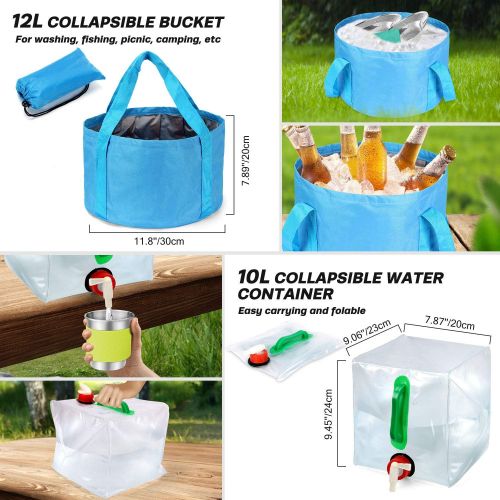  [아마존베스트]Odoland 29pcs Camping Cookware Mess Kit, Non-Stick Lightweight Pots Pan Kettle, Collapsible Water Container and Bucket, Stainless Steel Cups Plates Forks Knives Spoons for Outdoor