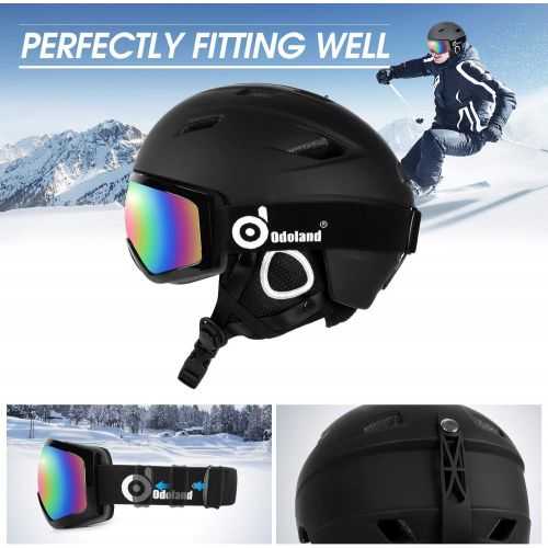  [아마존베스트]Odoland Snow Ski Helmet and Goggles Set, Sports Helmet and Protective Glasses - Shockproof/Windproof Protective Gear for Skiing, Snowboarding, Motorcycle Cycling, Snowmobile