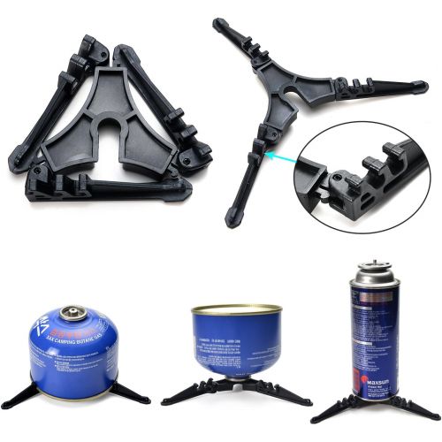  Odoland Camping Cookware Stove Carabiner Canister Stand Tripod and Stainless Steel Cup, Tank Bracket, Fork Spoon Kit for Backpacking, Outdoor Camping Hiking and Picnic