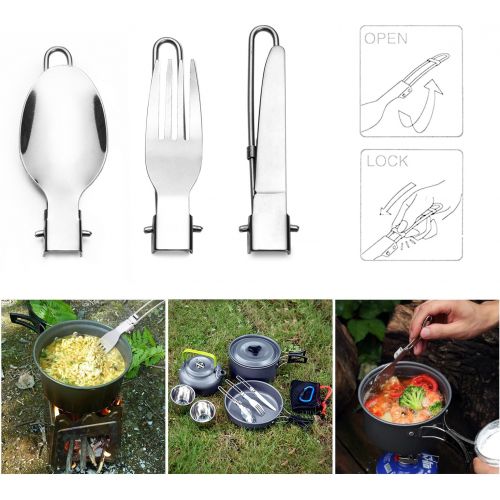 Odoland Camping Cookware Mess Kit, Lightweight Pot Pan Kettle with 2 Cups, Fork Spoon Kit for Backpacking, Outdoor Camping Hiking and Picnic