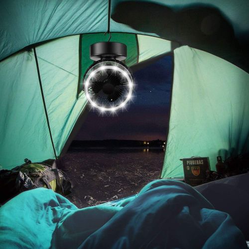  Odoland Portable Camping Fan with LED Lantern, Battery Operated Tent Fan Light Lamp with Hanging Hook for Camping, Hiking, Hurricane, Outages, Emergency Survival Gear