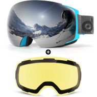 Odoland Magnetic Interchangeable Ski Goggles with 2 Lens, Large Spherical Frameless Snow Snowboard Goggles for Men Women