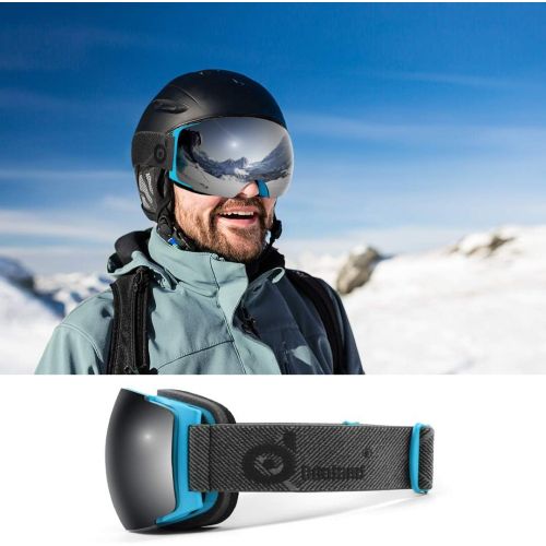  Odoland Magnetic Interchangeable Ski Goggles with 2 Lens, Large Spherical Frameless Snow Snowboard Goggles for Men Women