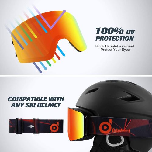  Odoland Ski Goggles with Detachable Lens, Frameless Interchangeable Lens Anti-Fog 100% UV Protection Snowboard Snow Goggles