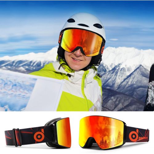  Odoland Ski Goggles with Detachable Lens, Frameless Interchangeable Lens Anti-Fog 100% UV Protection Snowboard Snow Goggles