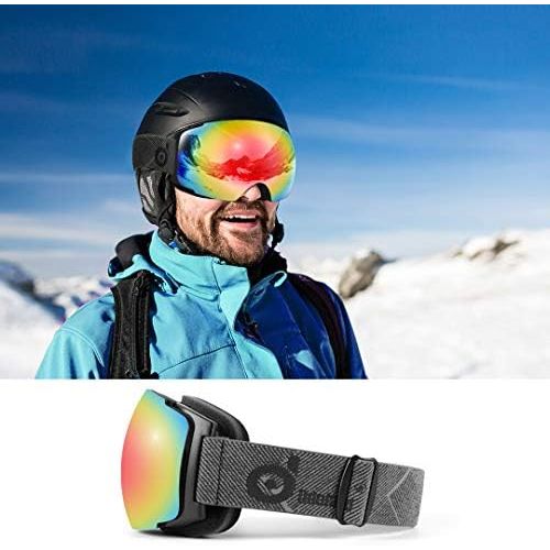  Odoland Magnetic Interchangeable Ski Goggles with 2 Lens, Large Spherical Frameless Snow Snowboard Goggles for Men Women