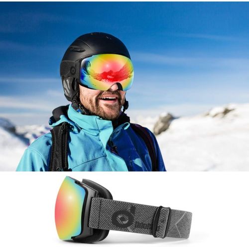  Odoland Magnetic Interchangeable Ski Goggles with 2 Lens, Large Spherical Frameless Snow Snowboard Goggles for Men Women